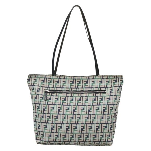 FENDI Zucca Canvas Tote Bag Green Silver Auth - Picture 2 of 16